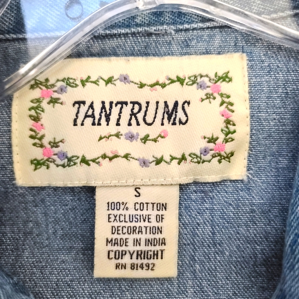 Tantrums Blue Denim Button-Down Jacket with Orange & Red Floral Embroidery - Picture 4 of 13
